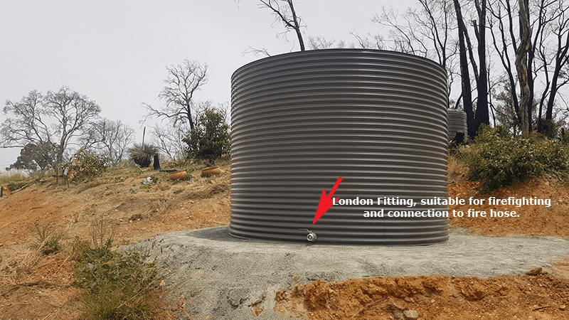 Aquaplate Woodland Grey 22000ltrs aquaplate woodland grey rainwater tank with london fitting on grey base in Lobethal